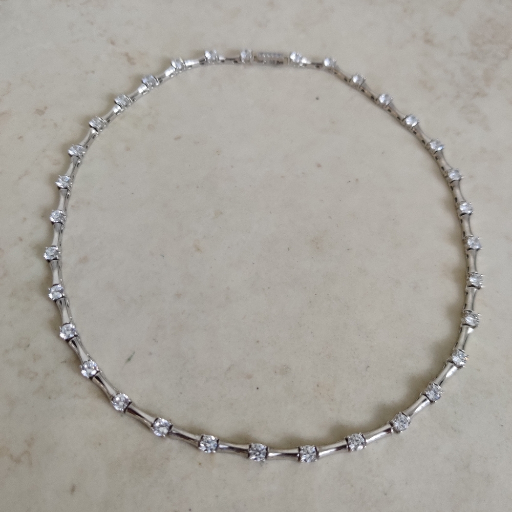 Elegant Sterling Silver and Cubic Zirconia Station Necklace - Picture 16 of 16